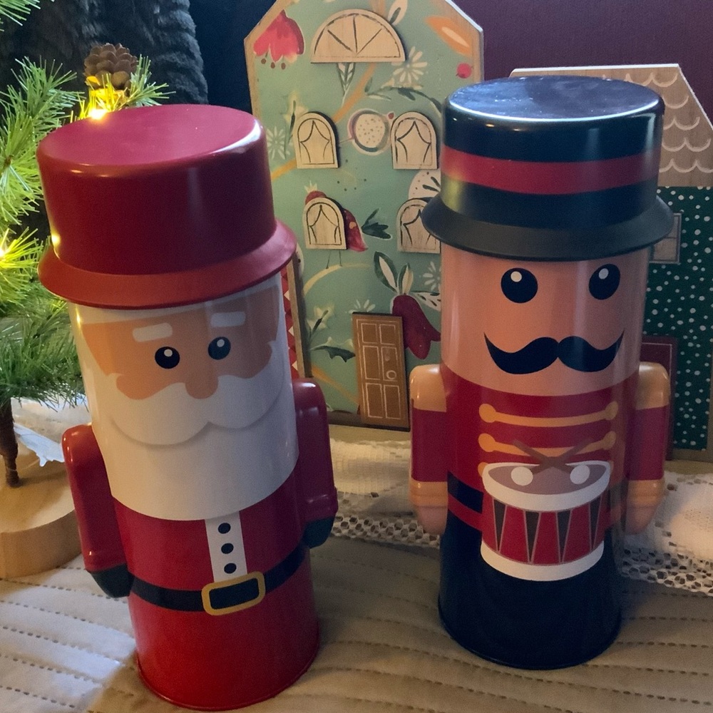 New Christmas holiday Santa and Little drummer boy, tin containers 2pieces
